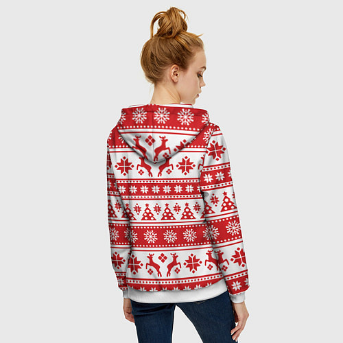 Женская толстовка на молнии Новый Год Олени и снежинки / 3D-Белый – фото 4