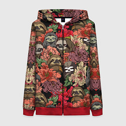 Женская толстовка на молнии Ленивец & Цветочки