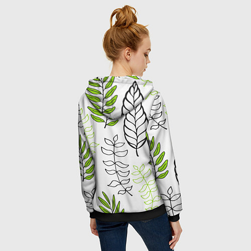 Женская толстовка на молнии Листья / 3D-Черный – фото 4