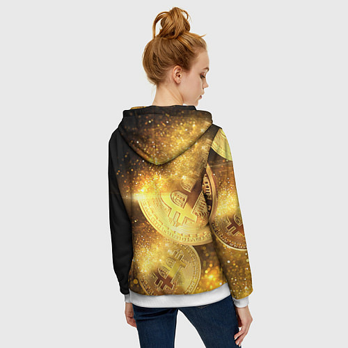Женская толстовка на молнии БИТКОИН ЗОЛОТО BITCOIN GOLD / 3D-Белый – фото 4