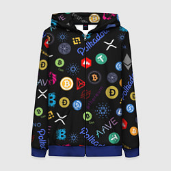 Толстовка на молнии женская BITCOIN PATTERN БИТКОИН Z, цвет: 3D-синий