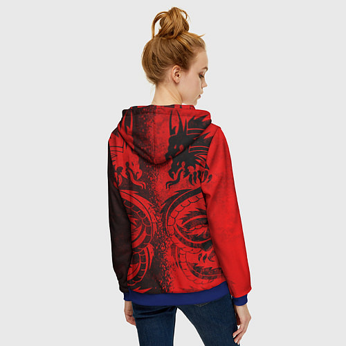 Женская толстовка на молнии BLACK RED DRAGONS TATOO / 3D-Синий – фото 4