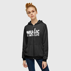 Толстовка на молнии женская Music is My Life, цвет: 3D-черный — фото 2