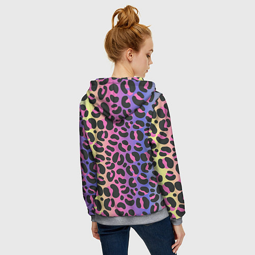 Женская толстовка на молнии Neon Leopard Pattern / 3D-Меланж – фото 4