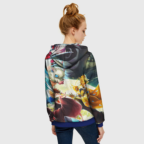 Женская толстовка на молнии КЛИНОК РАССЕКАЮЩИЙ ДЕМОНОВ ПЕРСОНАЖИ / 3D-Синий – фото 4