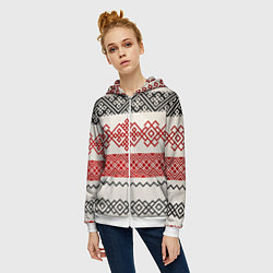 Толстовка на молнии женская Славянский узор красно-черный, цвет: 3D-белый — фото 2