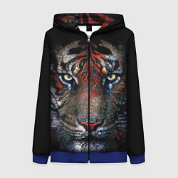 Толстовка на молнии женская Цветной тигр, цвет: 3D-синий