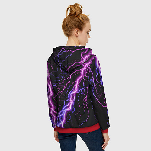 Женская толстовка на молнии НЕОНОВЫЙ ЛЕВ NEON LION / 3D-Красный – фото 4