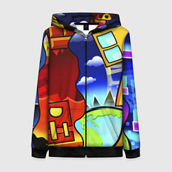Толстовка на молнии женская Geometry Dash, цвет: 3D-черный