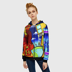 Толстовка на молнии женская Geometry Dash, цвет: 3D-черный — фото 2