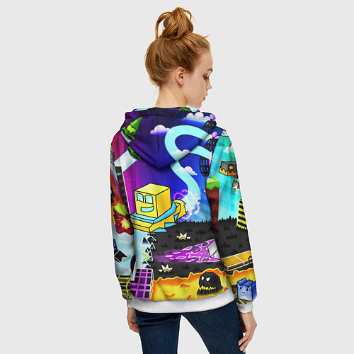 Женская толстовка на молнии Geometry Dash: Art / 3D-Белый – фото 4