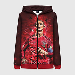 Толстовка на молнии женская Cristiano Ronaldo Portugal, цвет: 3D-красный