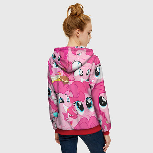 Женская толстовка на молнии Pinkie Pie pattern / 3D-Красный – фото 4
