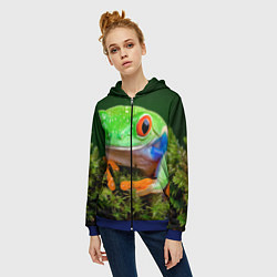 Толстовка на молнии женская Тропическая лягушка, цвет: 3D-синий — фото 2