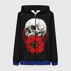 Толстовка на молнии женская Череп и Красный Цветок Skull, цвет: 3D-синий