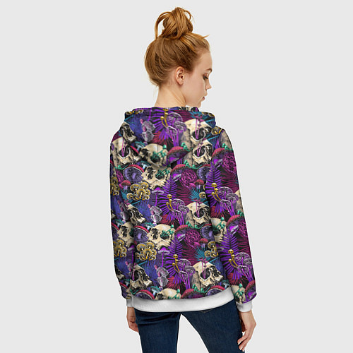Женская толстовка на молнии Психоделика - черепа и грибы / 3D-Белый – фото 4