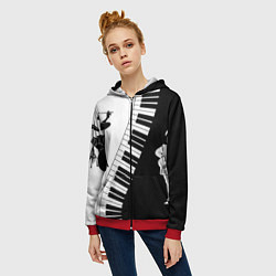 Толстовка на молнии женская Черно Белое пианино, цвет: 3D-красный — фото 2