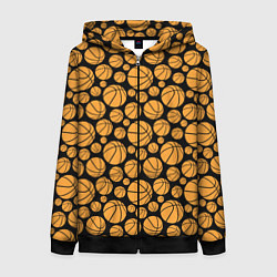 Толстовка на молнии женская Баскетбольные Мячи, цвет: 3D-черный