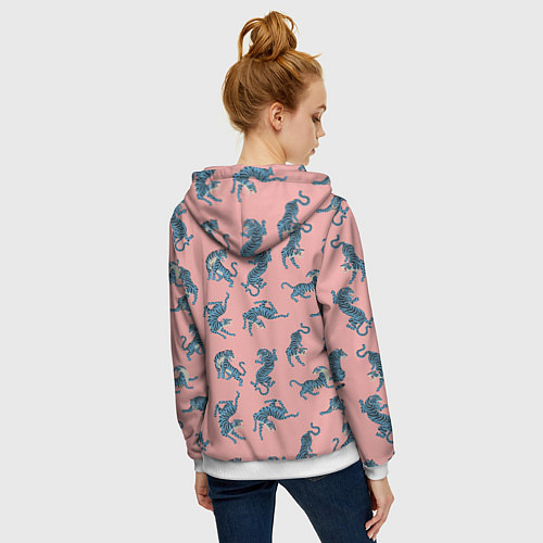 Женская толстовка на молнии Много синих тигров Символ года / 3D-Белый – фото 4