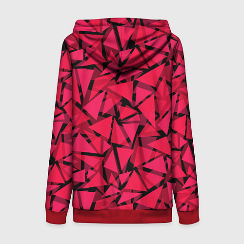 Женская толстовка на молнии Красно-черный полигональный / 3D-Красный – фото 2