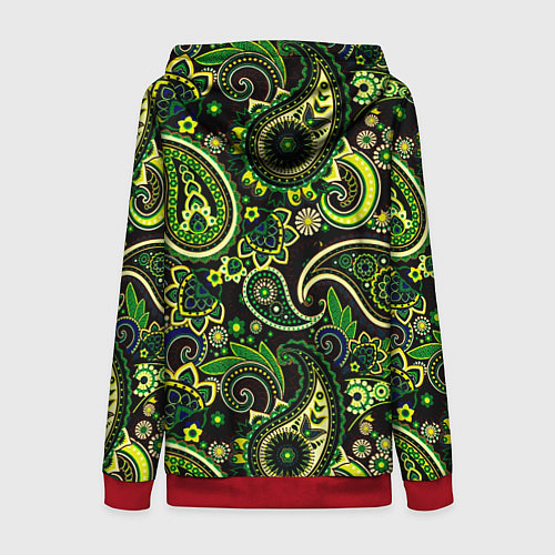 Женская толстовка на молнии Ярко зеленые славянские узоры / 3D-Красный – фото 2