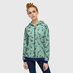 Толстовка на молнии женская Голуби на зеленом, цвет: 3D-синий — фото 2