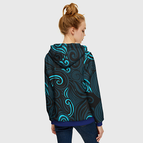 Женская толстовка на молнии Лазурные листья / 3D-Синий – фото 4