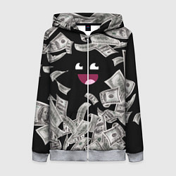 Толстовка на молнии женская Деньги и купюры смайл, цвет: 3D-меланж