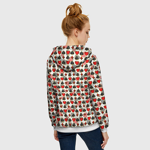Женская толстовка на молнии КАРТЫ КАРТОЧНЫЕ МАСТИ / 3D-Белый – фото 4