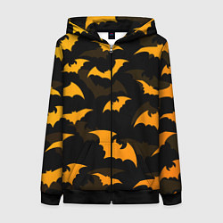 Толстовка на молнии женская ЛЕТУЧИЕ МЫШИ НОЧЬ ХЕЛЛОУИН HALLOWEEN NIGHT BATS, цвет: 3D-черный