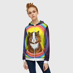 Толстовка на молнии женская Радужный кот Луиса Уэйна, цвет: 3D-белый — фото 2