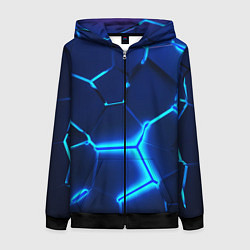 Толстовка на молнии женская 3D ПЛИТЫ NEON STEEL НЕОНОВЫЕ ПЛИТЫ, цвет: 3D-черный
