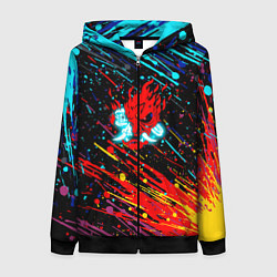 Женская толстовка на молнии Cyberpunk 2077 Цветные брызги