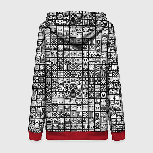 Женская толстовка на молнии Geometry Dash: BW Pattern / 3D-Красный – фото 2