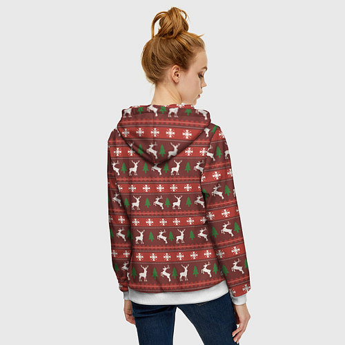 Женская толстовка на молнии Рождественский удивленный тигр / 3D-Белый – фото 4