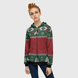 Толстовка на молнии женская Knitted Christmas Pattern, цвет: 3D-черный — фото 2