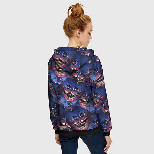 Женская толстовка на молнии Huggy Wuggy: Pattern Face / 3D-Черный – фото 4