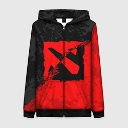 Женская толстовка на молнии DOTA 2 RED BLACK LOGO, БРЫЗГИ КРАСОК