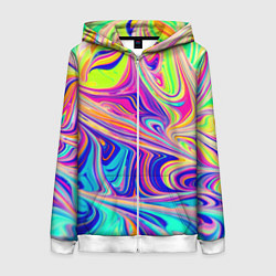 Толстовка на молнии женская Аномально яркие цветные разводы, цвет: 3D-белый