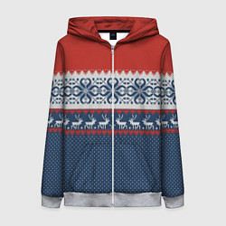 Женская толстовка на молнии НОВОГОДНИЙ УЗОР С ОЛЕНЯМИ