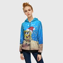 Толстовка на молнии женская НОВОГОДНИЙ ГУБКА БОБ КВАДРАТНЫЕ ШТАНЫ, цвет: 3D-черный — фото 2