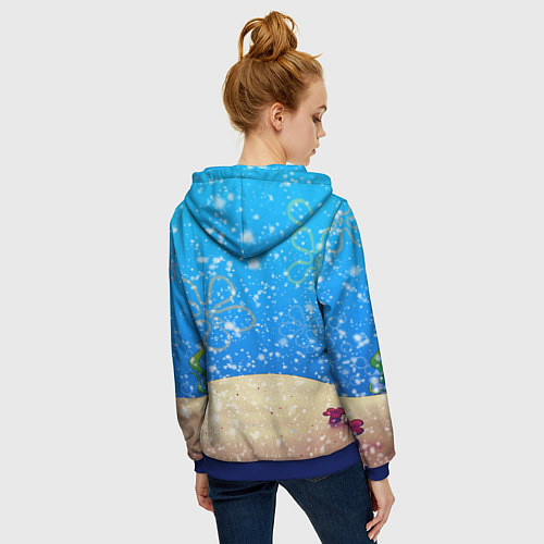 Женская толстовка на молнии НОВОГОДНИЙ ГУБКА БОБ КВАДРАТНЫЕ ШТАНЫ / 3D-Синий – фото 4