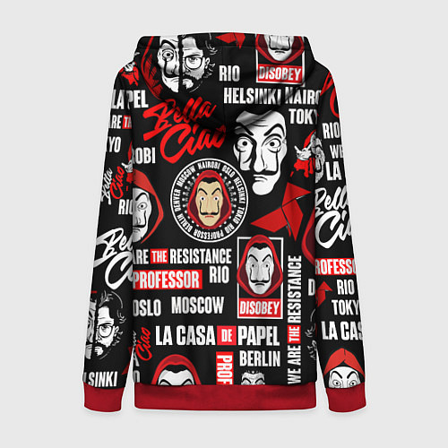 Женская толстовка на молнии БУМАЖНЫЙ ДОМ ЛОГОБОМБИНГ LA CASA DE PAPEL / 3D-Красный – фото 2