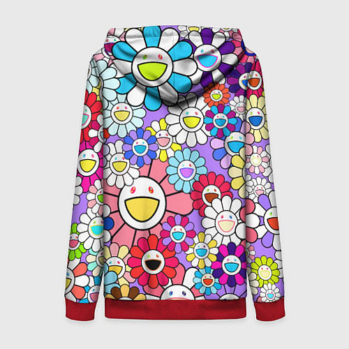 Женская толстовка на молнии Цветы Takashi Murakami / 3D-Красный – фото 2