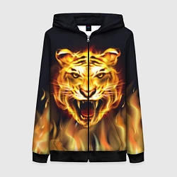 Толстовка на молнии женская Тигр В Пламени, цвет: 3D-черный