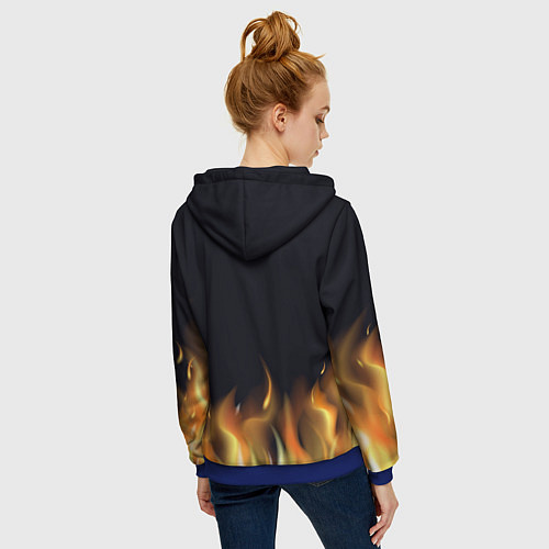 Женская толстовка на молнии Тигр В Пламени / 3D-Синий – фото 4