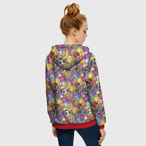 Женская толстовка на молнии Разный спорт в мультяшном стиле / 3D-Красный – фото 4