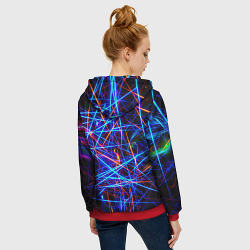 Женская толстовка на молнии NEON LINES Glowing Lines Effect / 3D-Красный – фото 4