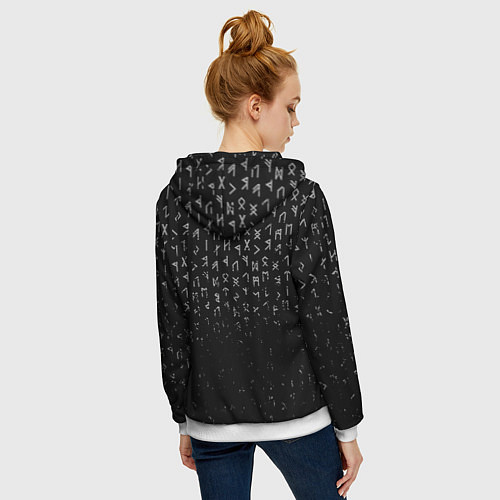 Женская толстовка на молнии МЕТАЛЛИЧЕСКИЕ РУНЫ, БРЫЗГИ КРАСОК / 3D-Белый – фото 4