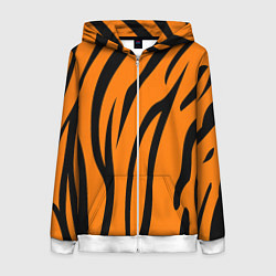 Толстовка на молнии женская Текстура тиграtiger, цвет: 3D-белый